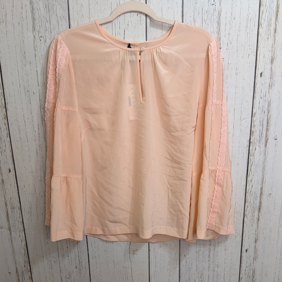 NWT J. Crew Peach Silk Lace-Trim Long Sleeve Blouse - Picture 2 of 11